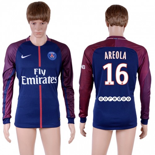Paris Saint-Germain #16 Areola Home Long Sleeves Soccer Club Jersey